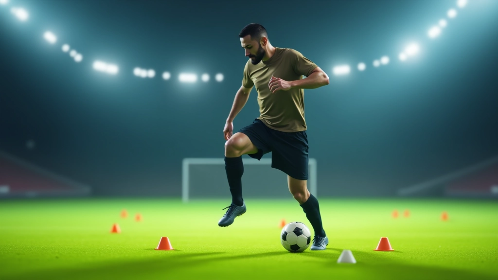 لاعب يغير الاتجاه مع الكرة باستخدام تقنيات الجري الجانبي